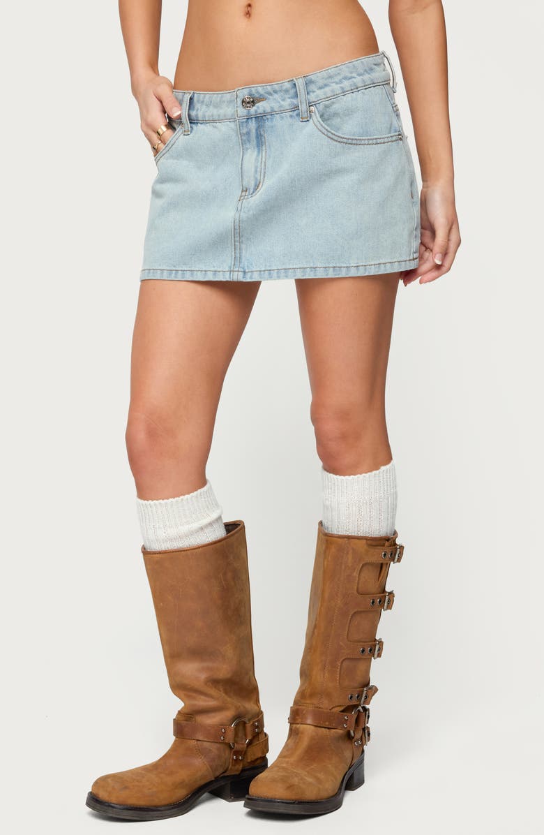 EDIKTED Chiara Low Rise Denim Miniskirt, Alternate, color, 