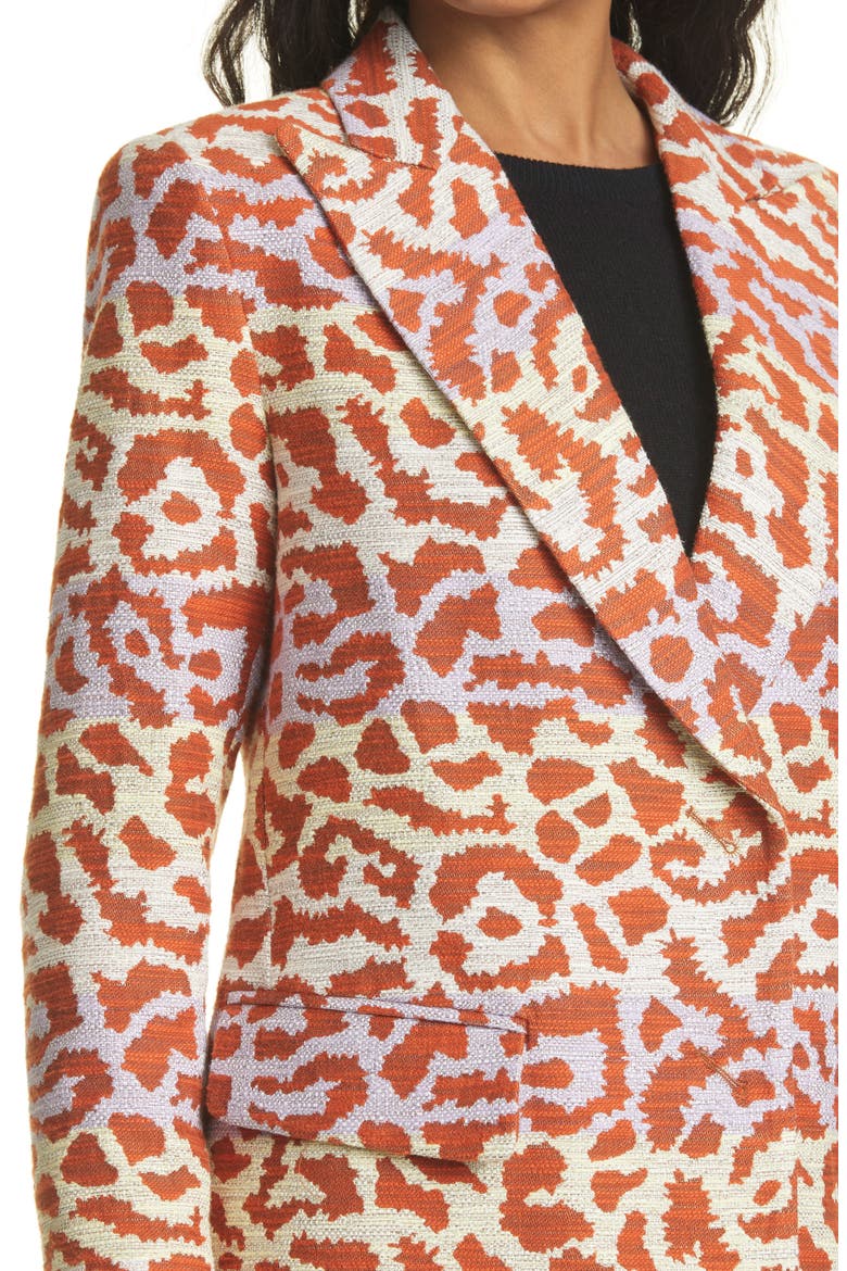 Metallic Animal Jacquard Cotton Blend Coat, Alternate, color, LAVENDER/ RUST LEOPARD