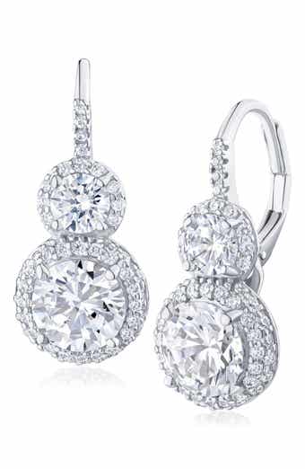Round Cubic Zirconia Double Pav Halo Drop Earrings