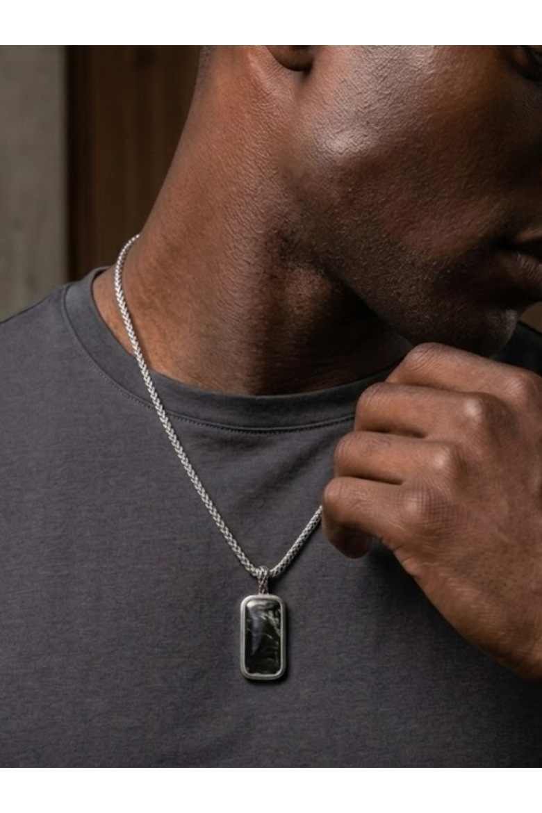 Seraphinite Sterling Silver Men Tag Necklace, Alternate, color, Silver
