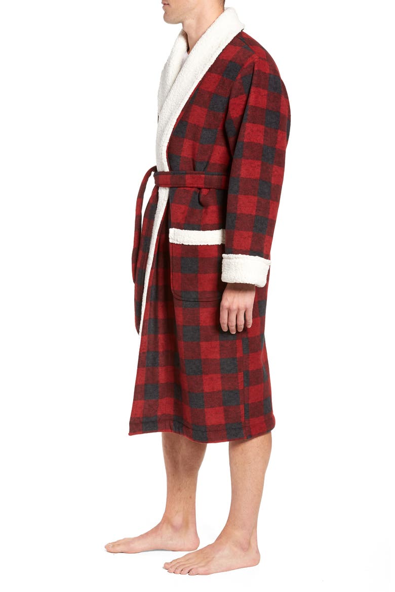 Plaid Fleece Robe with Faux Shearling Lining, Alternate, color, RED RIO- BLACK BUFFALO