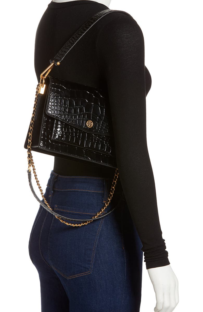 Tory Burch Robinson Embossed Double Strap Leather Flap Bag, Alternate, color,