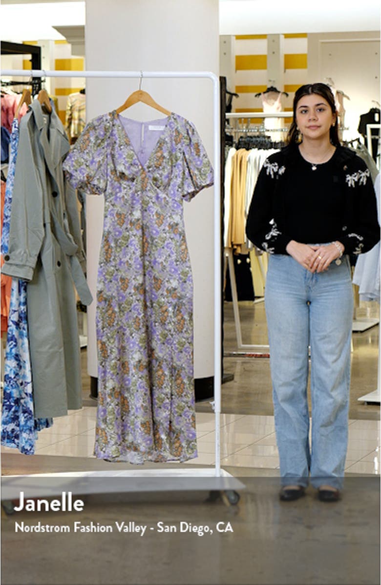 Floral Puff Sleeve Satin Maxi Dress, sales video thumbnail