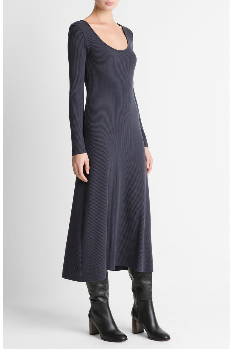 Rib Scoop NeckLong Sleeve Midi Dress, Alternate, color, NIGHT MARINE