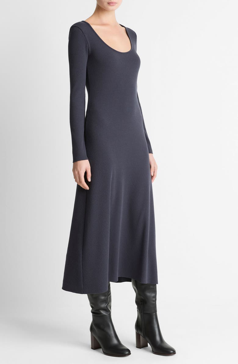 Vince Rib Scoop NeckLong Sleeve Midi Dress, Alternate, color, Night Marine