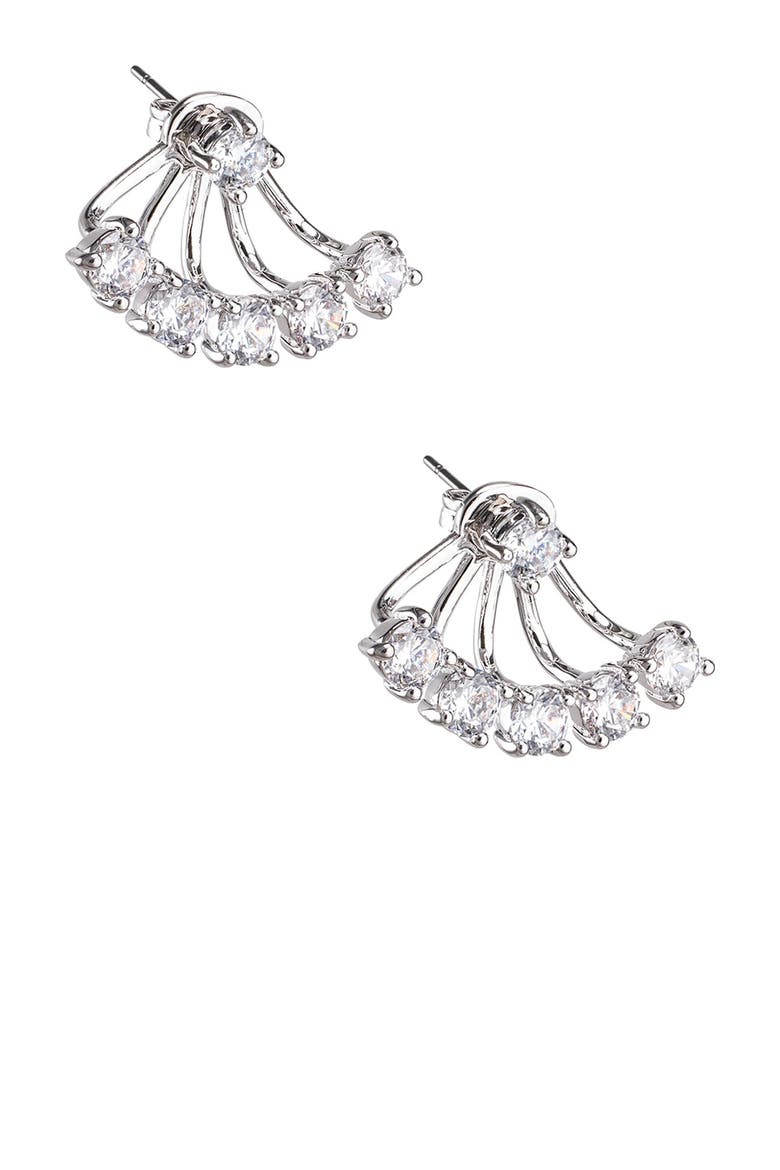 CZ Curved Bar Drop Earrings, Main, color, CLEAR/SILVER