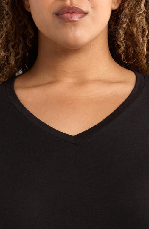 Eileen Fisher V-neck Long Sleeve T-shirt In Black