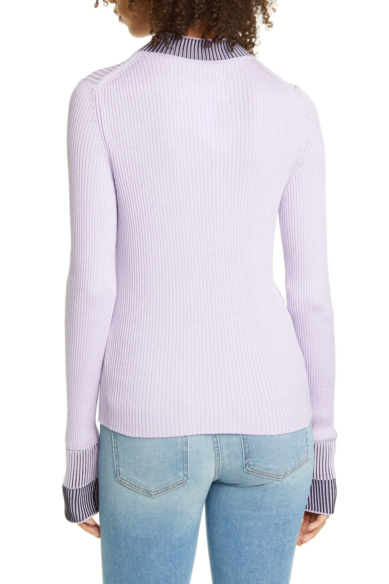Contrast Rib Cotton Blend Sweater, Alternate, color, LILAC/ NAVY BLUE