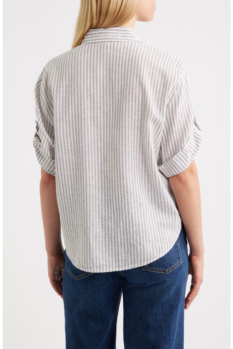 Mason Short Sleeve Stripe Button-Up Shirt, Alternate, color, ARGAN OIL