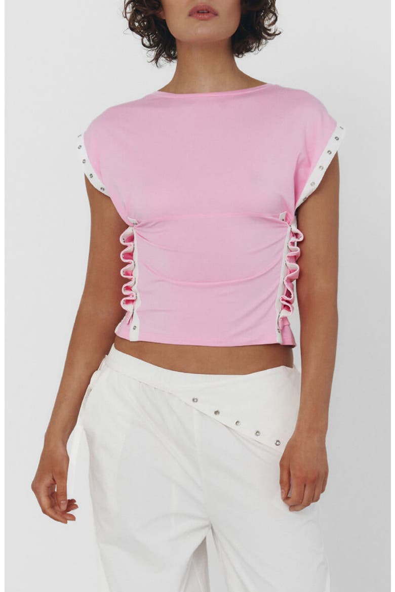 Snap Detail Convertible Cap Sleeve T-Shirt, Main, color, BOM BOM