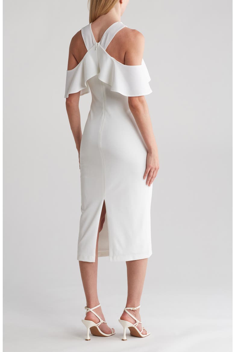 Jolie Ruffle Cold Shoulder Midi Dress, Alternate, color, EGGSHELL