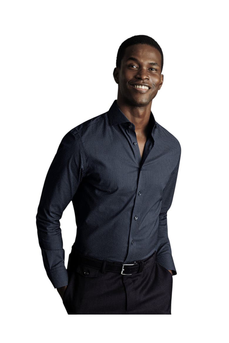 Geo Print Non-Iron Stretch Twill Shirt, Main, color, Petrol Blue