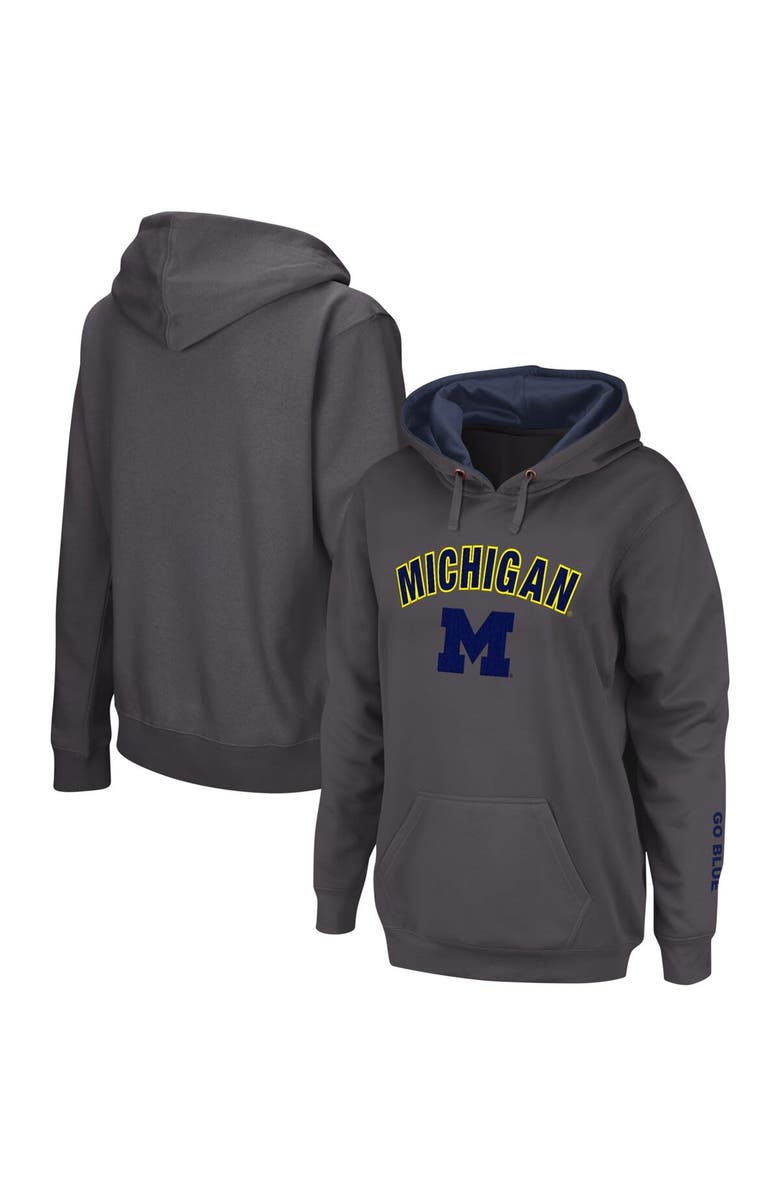 COLOSSEUM Women's Colosseum Charcoal Michigan Wolverines Arch & Logo Pullover Hoodie, Alternate, color, Charcoal