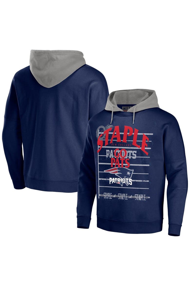 Men's NFL x Staple Navy New England Patriots Throwback Vintage Wash Pullover Hoodie, Main, color, Navy