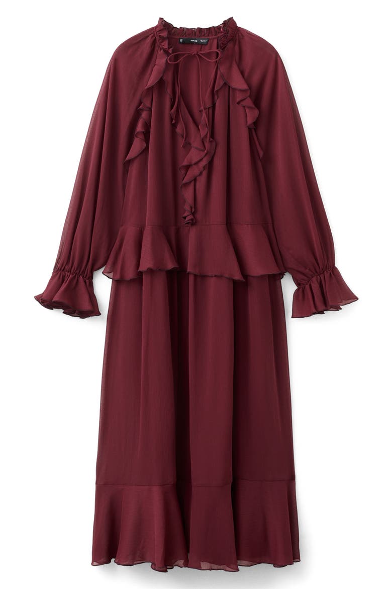 Ruffle Detail Long Sleeve Dress, Main, color, BURGUNDY