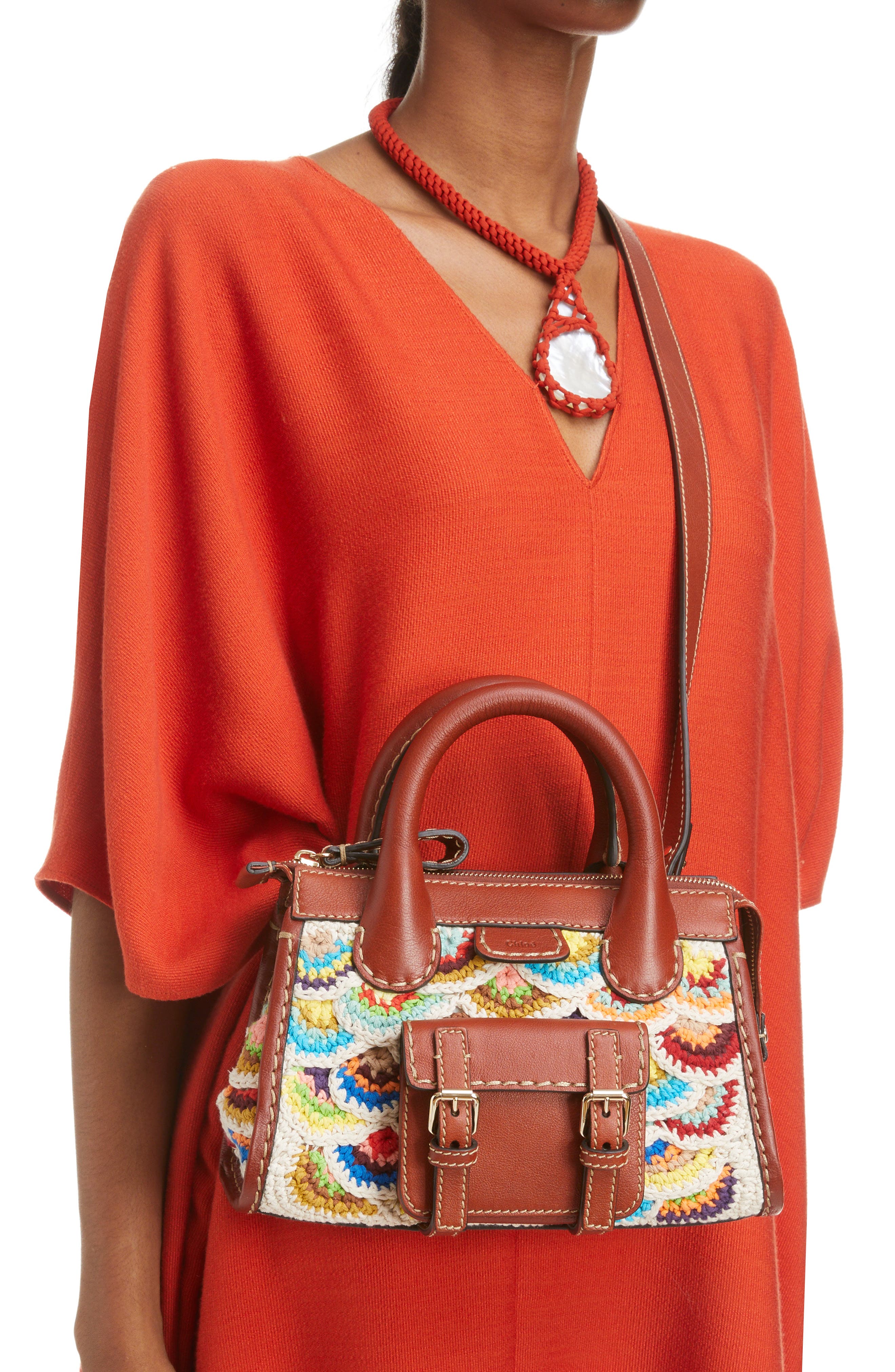 Chloé Mini Edith Scallop Wool & Cashmere Crochet Satchel, Alternate, color, 