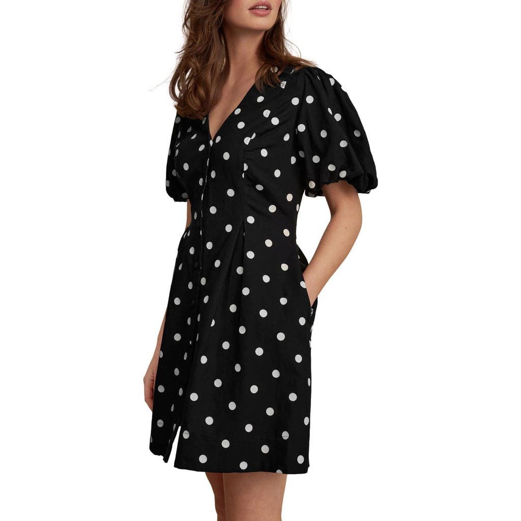 Next Puff Sleeve Polka Dot Dress In Black