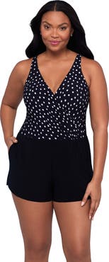 Trimshaper Kim Surplice Control Swim Romper with Pockets