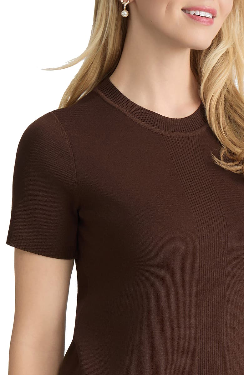 Jones New York Short Sleeve Rib Sweater, Alternate, color, Fudge