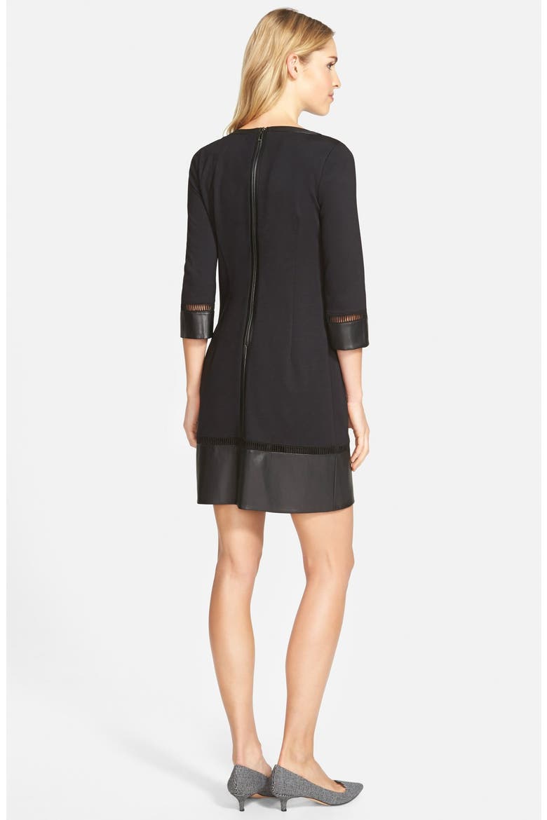 Ponte & Faux Leather Dress, Alternate, color, BLACK