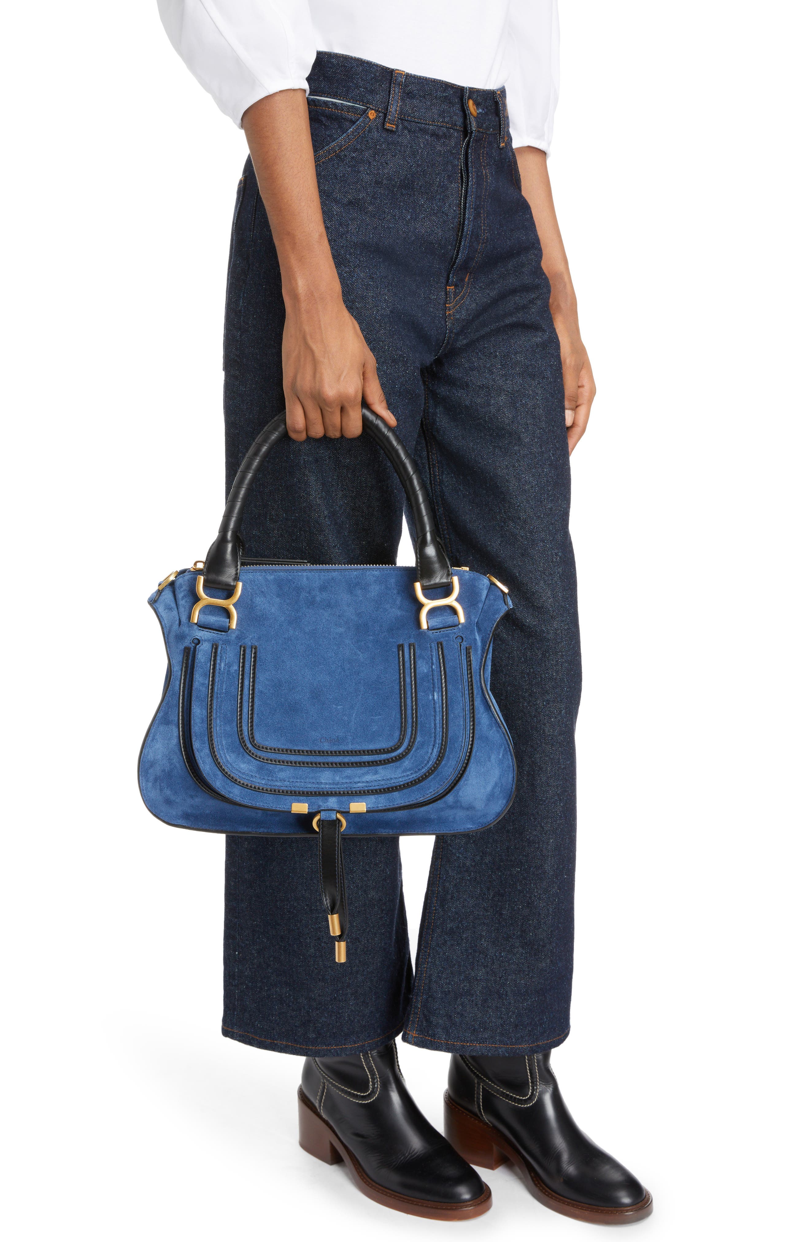 Chloé Small Marcie Bicolor Suede Satchel, Alternate, color, 