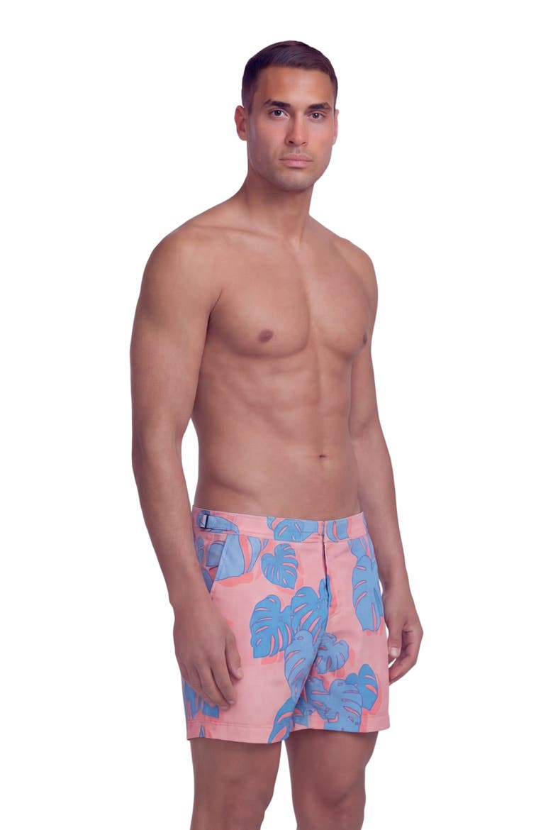 Monstera Floral Tailored Mens Swim Short, Alternate, color, MONSTERA FLORAL CORAL