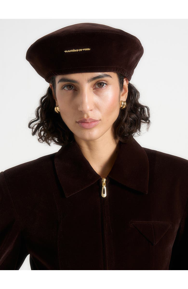 Manière De Voir Anya Velvet Beret, Main, color, Brown