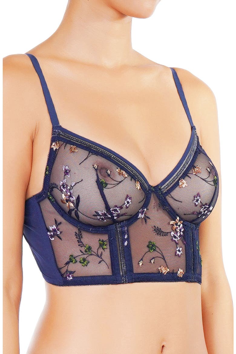 Insouciante Embroidered Demi Bustier, Alternate, color, MARINE