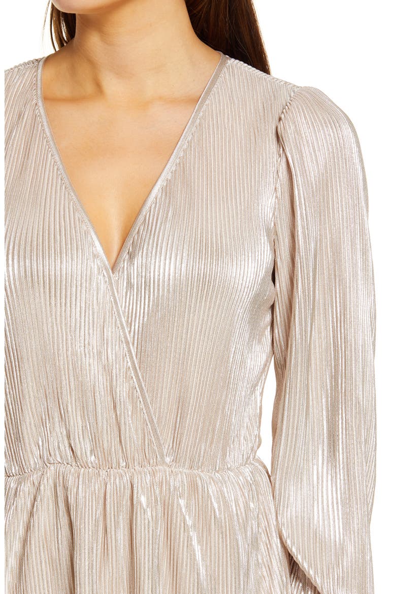 Metallic Long Sleeve Tiered Midi Dress, Alternate, color, METALLIC SILVER