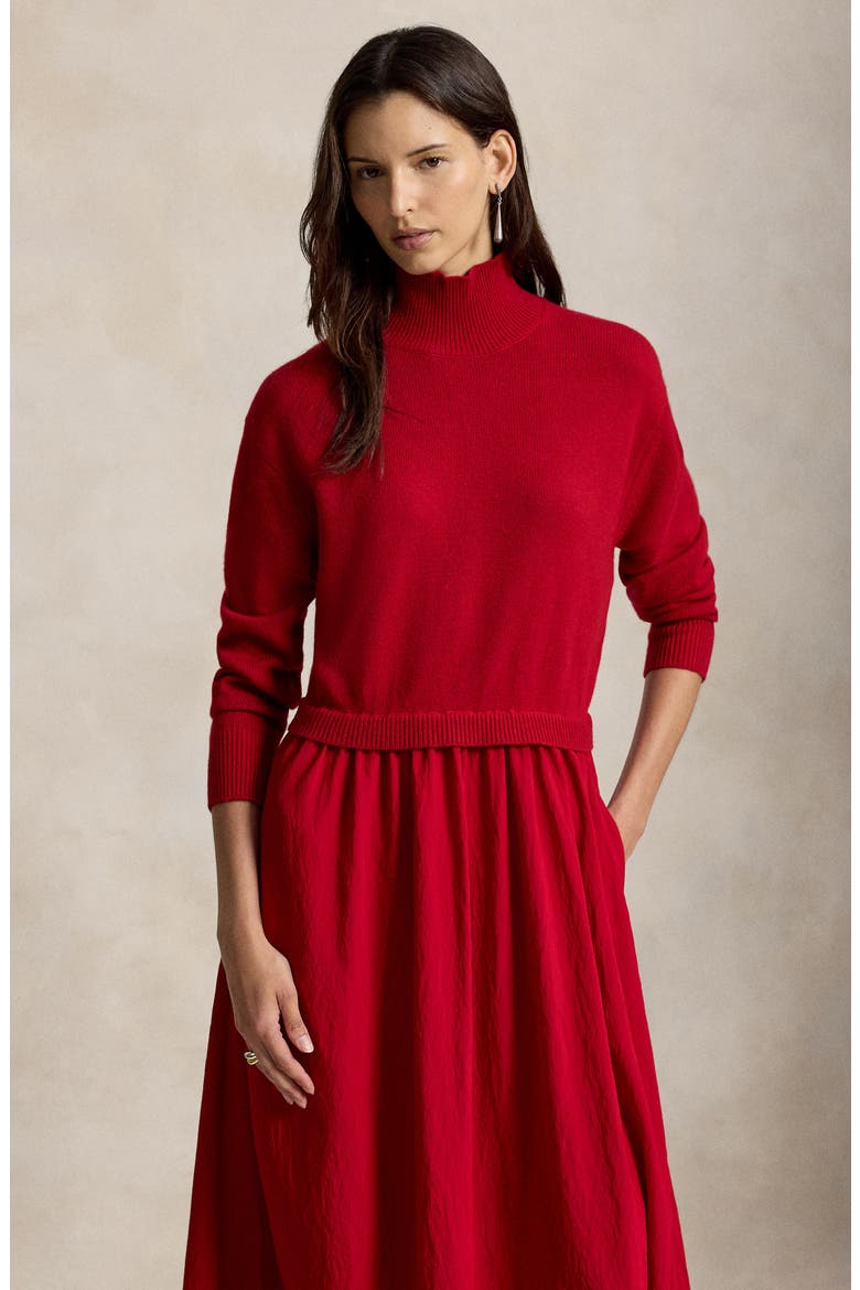 Mixed Media Maxi Dress, Alternate, color, RED