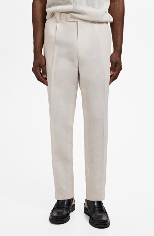 Mango Pleated Slim Fit Straight Leg Linen Blend Pants In Neutral