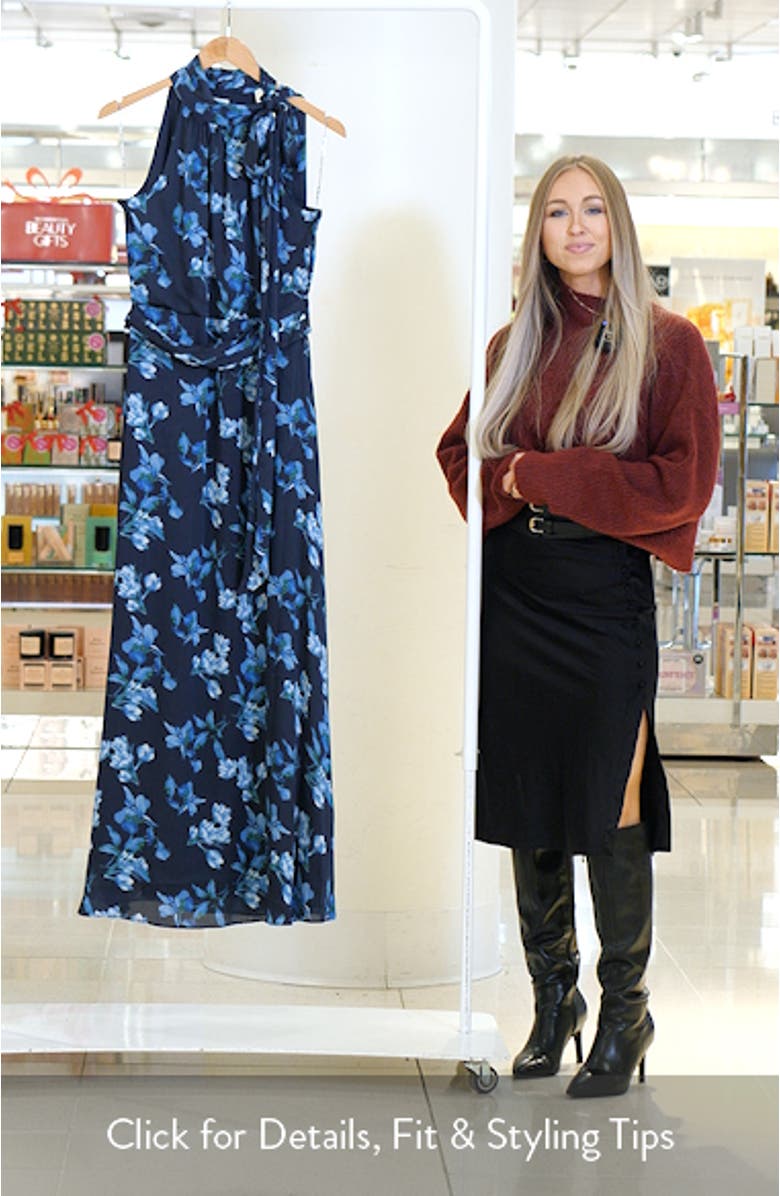 Kayla Floral Crinkle Georgette Halter Gown, sales video thumbnail