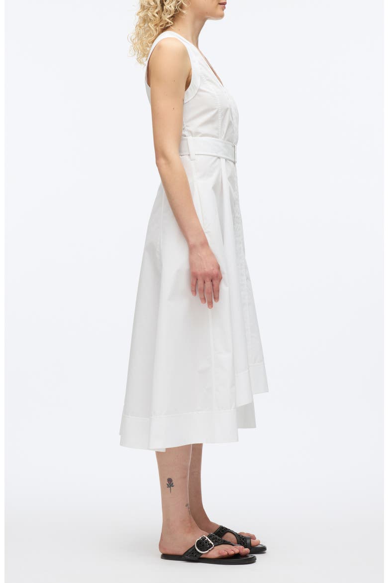 Sleeveless Belted Cotton Blend Midi Dress, Alternate, color, WHITE