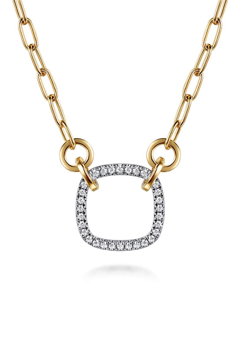 Open Diamond Cushion Pendant Necklace, Main, color, TWO TONE