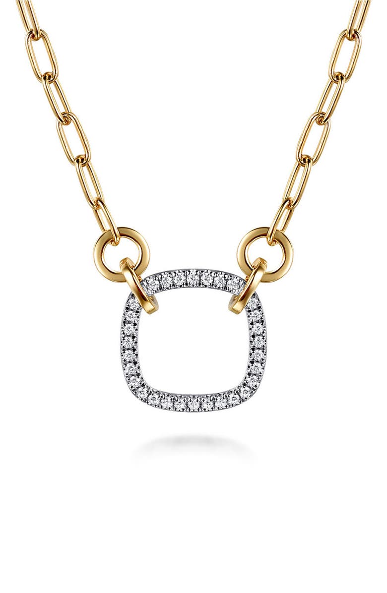 Gabriel & Co. Open Diamond Cushion Pendant Necklace, Main, color, Two Tone