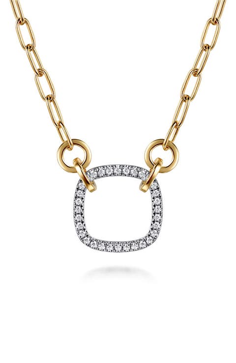 Open Diamond Cushion Pendant Necklace