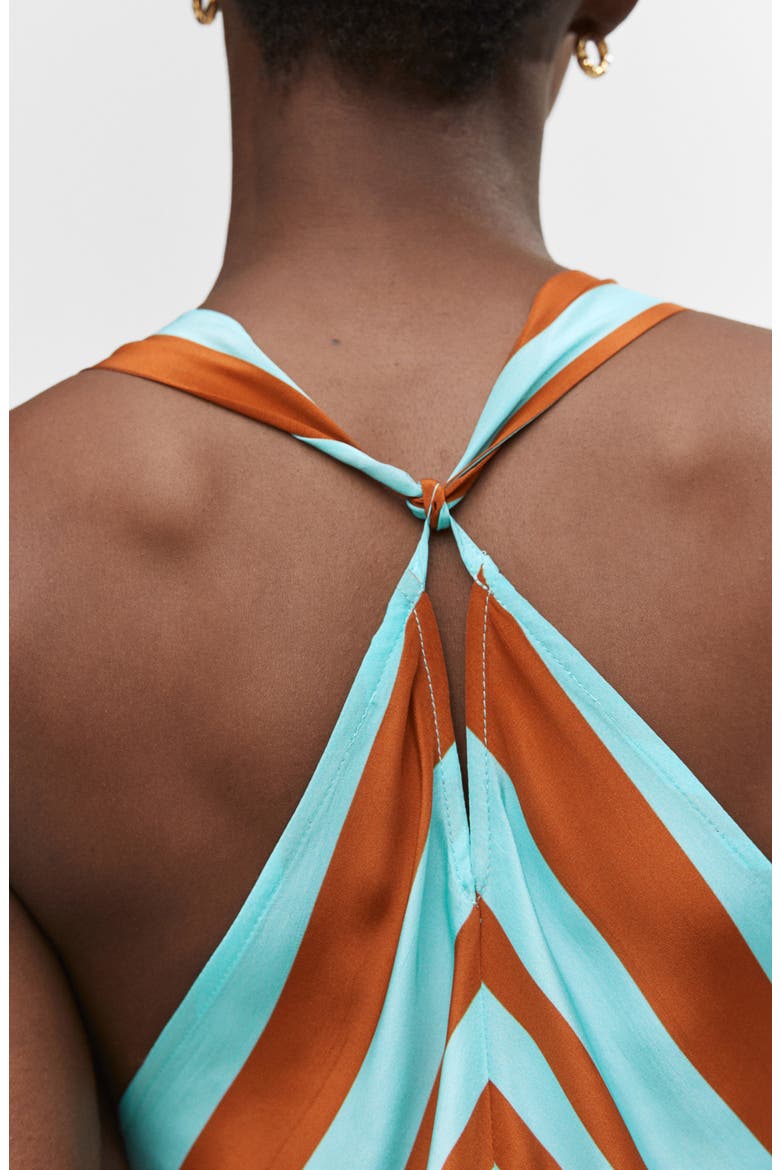 Chevron Print Satin Maxi Dress, Alternate, color, TURQUOISE