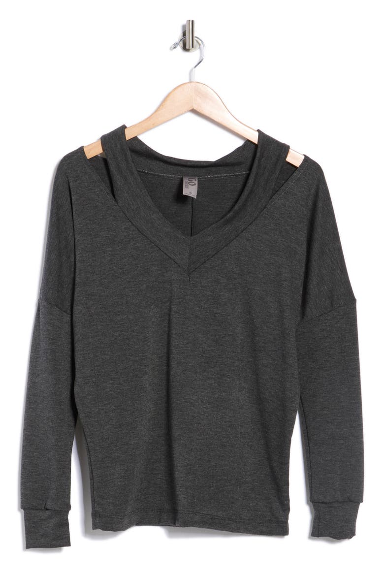 Cold Shoulder V-Cut Long Sleeve Top, Alternate, color, DARK DULL GRAY