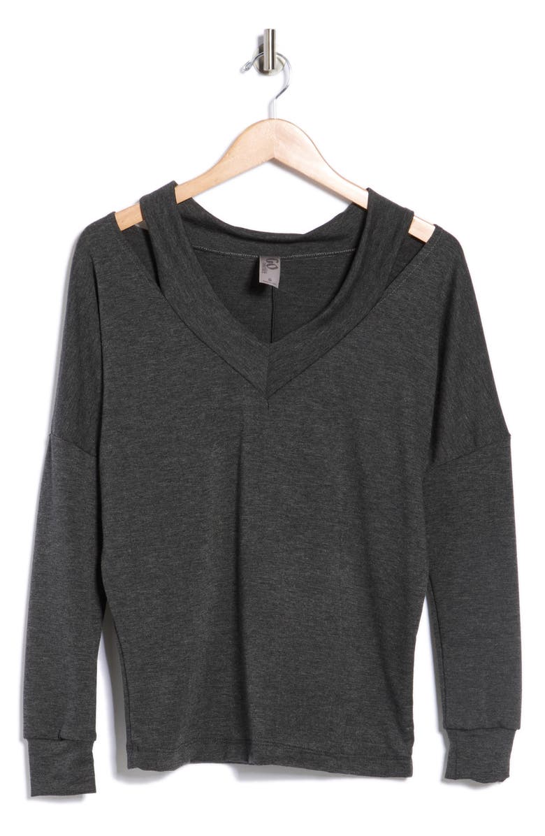 GO COUTURE Cold Shoulder V-Cut Long Sleeve Top, Main, color, Dark Dull Gray