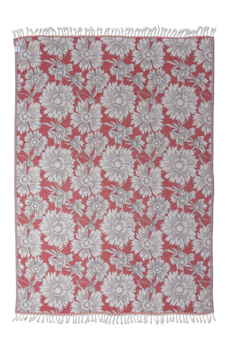 Garden Flower Organic Cotton Medium Weight Throw Blanket, Main, color, Red