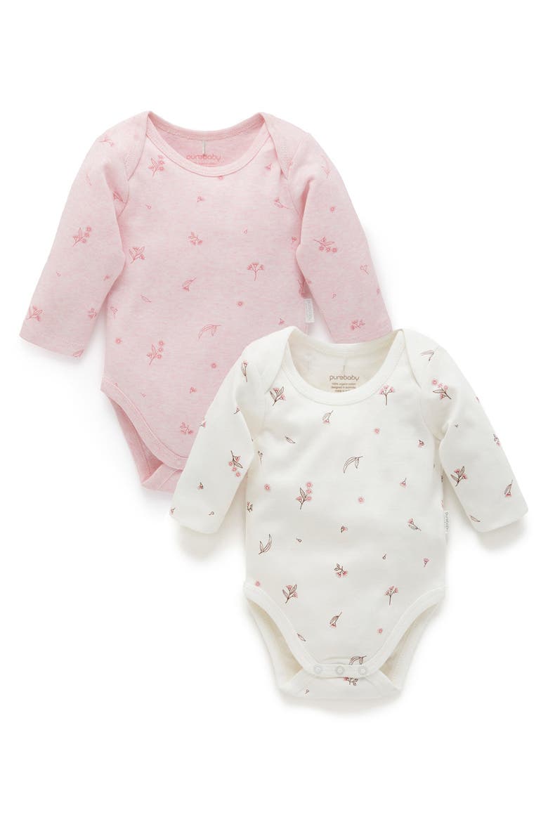 2 Pack Long Sleeve Bodysuit, Main, color, Pale Pink Blossom Pack