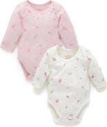 Purebaby 2 Pack Long Sleeve Bodysuit