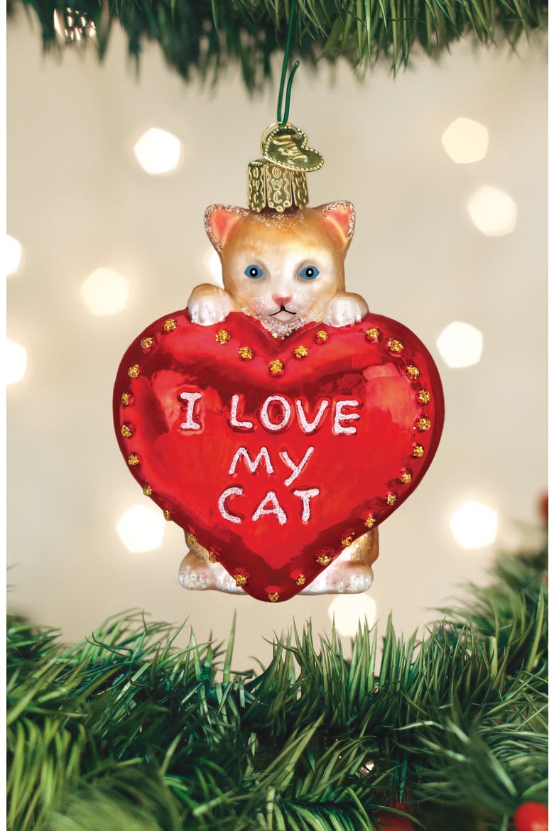I Love My Cat Christmas Ornament, Alternate, color, RED