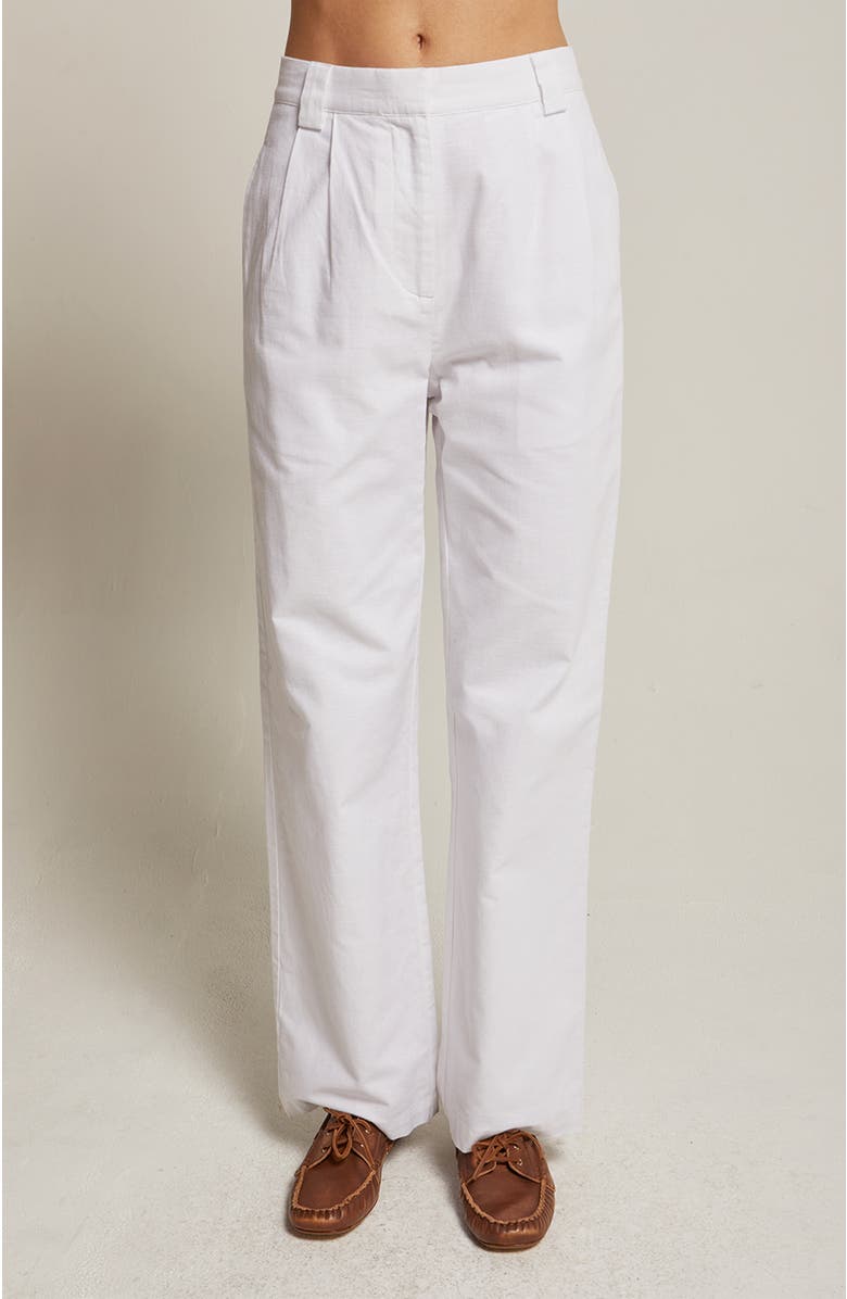CRESCENT Straight Leg Linen Trousers, Main, color, White