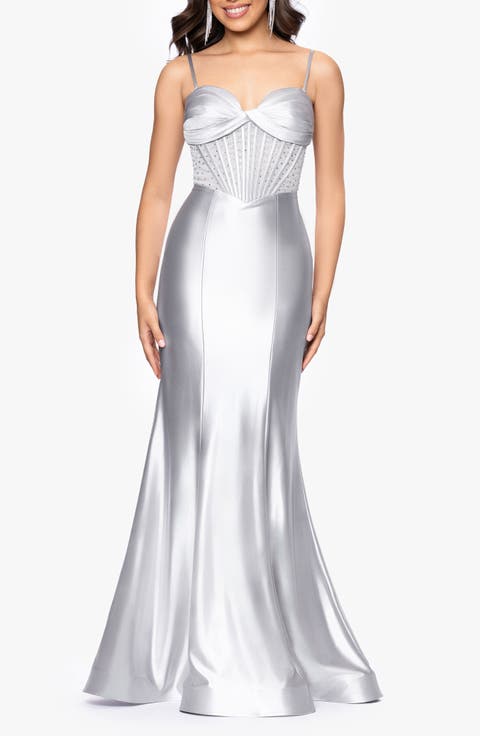 Metallic Satin Trumpet Gown