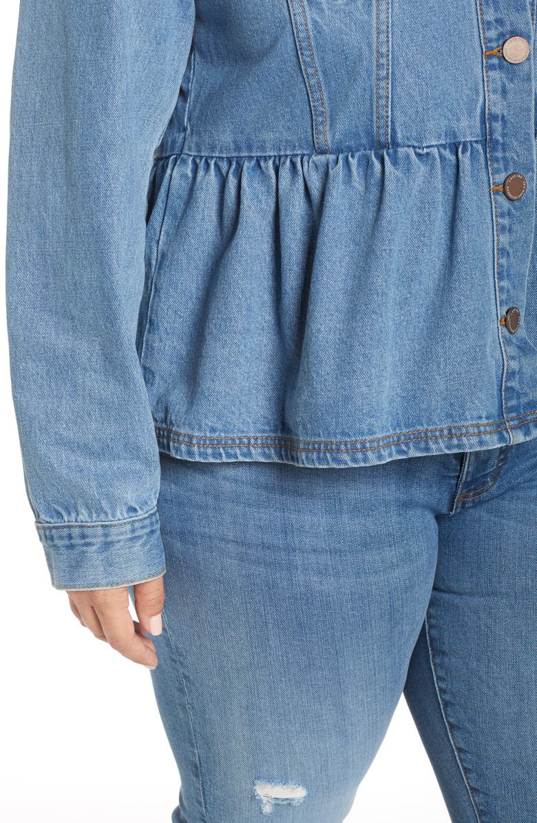 LOST INK Peplum Denim Jacket, Alternate, color,