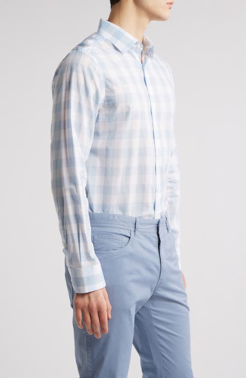 Scott Barber Riviera Buffalo Check Cotton Blend Poplin Button-up Shirt In Sky