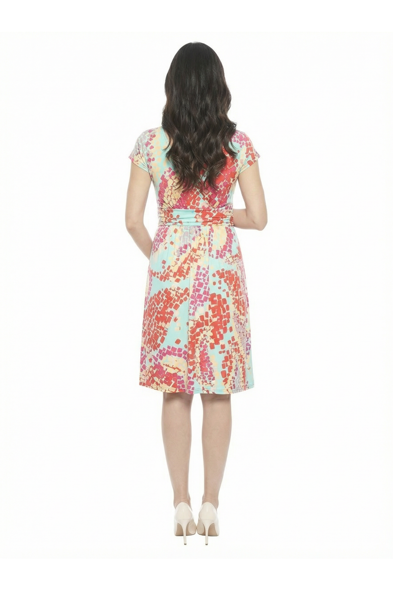 Maternity Mosiac V-Neck Cap Sleeve Knee Length A-Line Pocket Dress, Alternate, color, Blue Multi