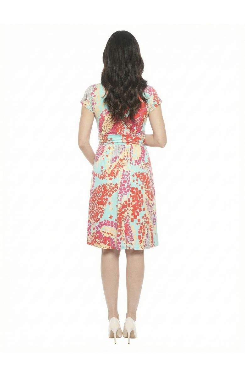 24seven Comfort Apparel Maternity Mosiac V-Neck Cap Sleeve Knee Length A-Line Pocket Dress, Alternate, color, Blue Multi