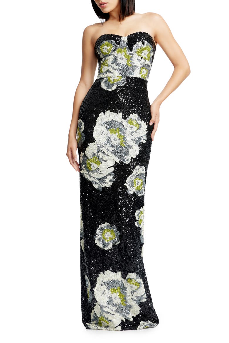dress the population vada gown Vada Floral Sequin Strapless Gown (Women)
